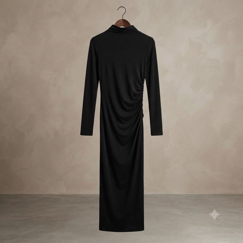 Zara Black Long Sleeve Open Back Draped Dress Women's Size Large 2180/303